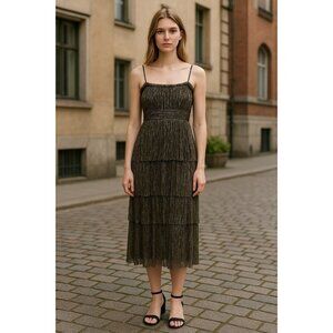 LOST + WANDER Women Gold Metallic Dress LARGE